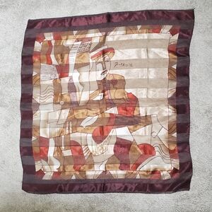 Vintage 80s Picasso Art Abstract Scarf Brown Red White Artsy Folk